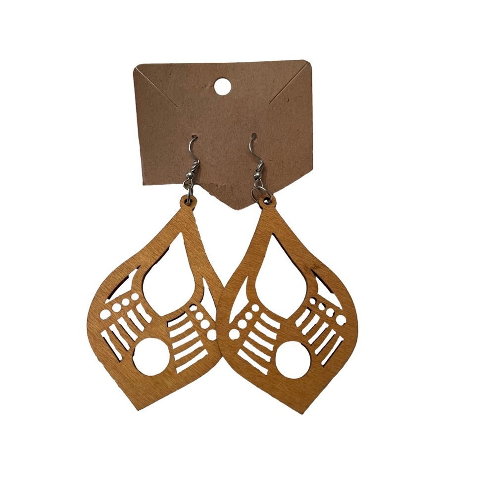 Natural Carved Wood Drop Earrings | Boho Artisan Dangle Lightweight Statement
